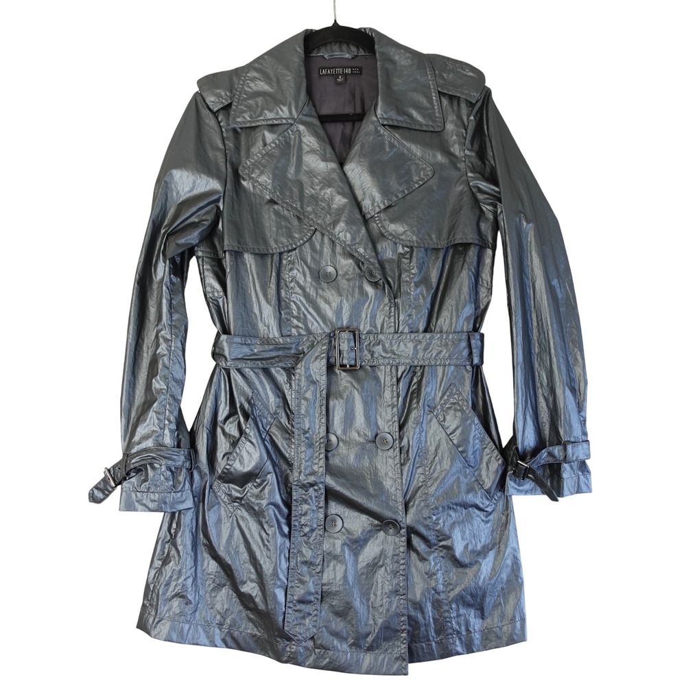 Lafayette 148 New York Metallic Gray Trench Coat